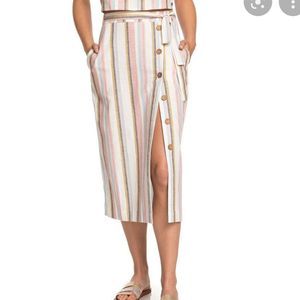 Roxy S NWT STRIPED Button Down Pocket Skirt